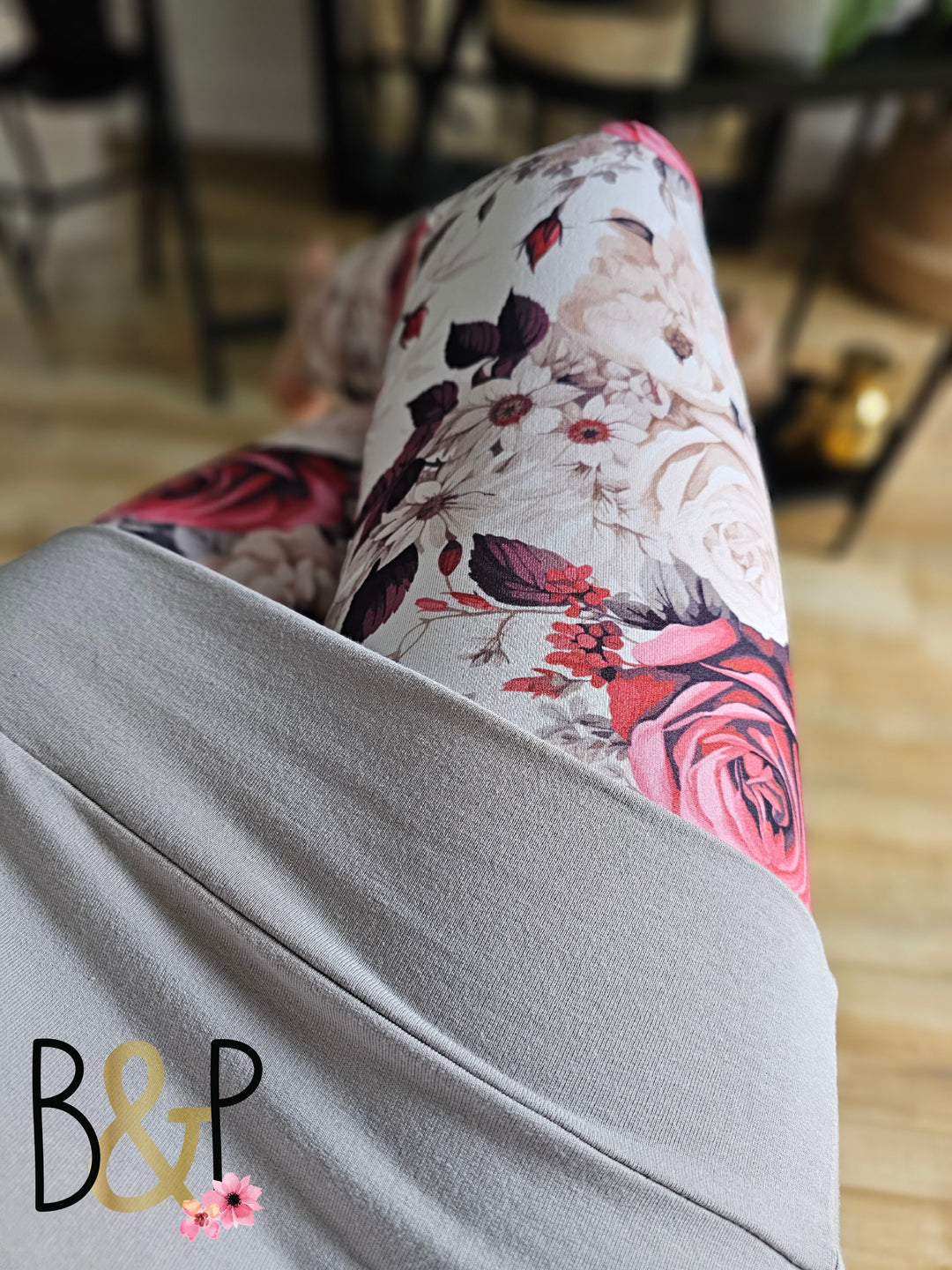 Legging fleurs amande