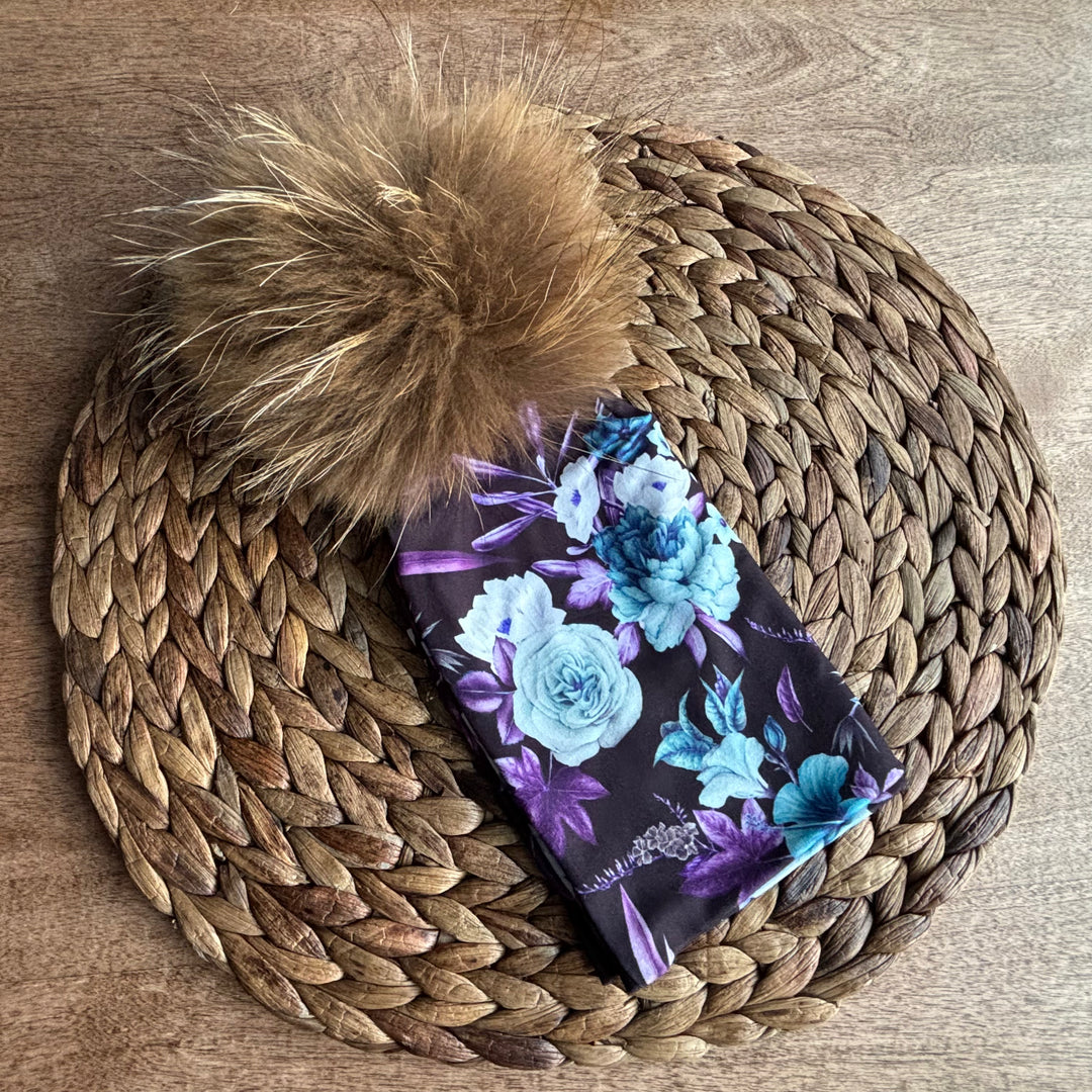 Tuque mauve & turquoise POMPON NATUREL