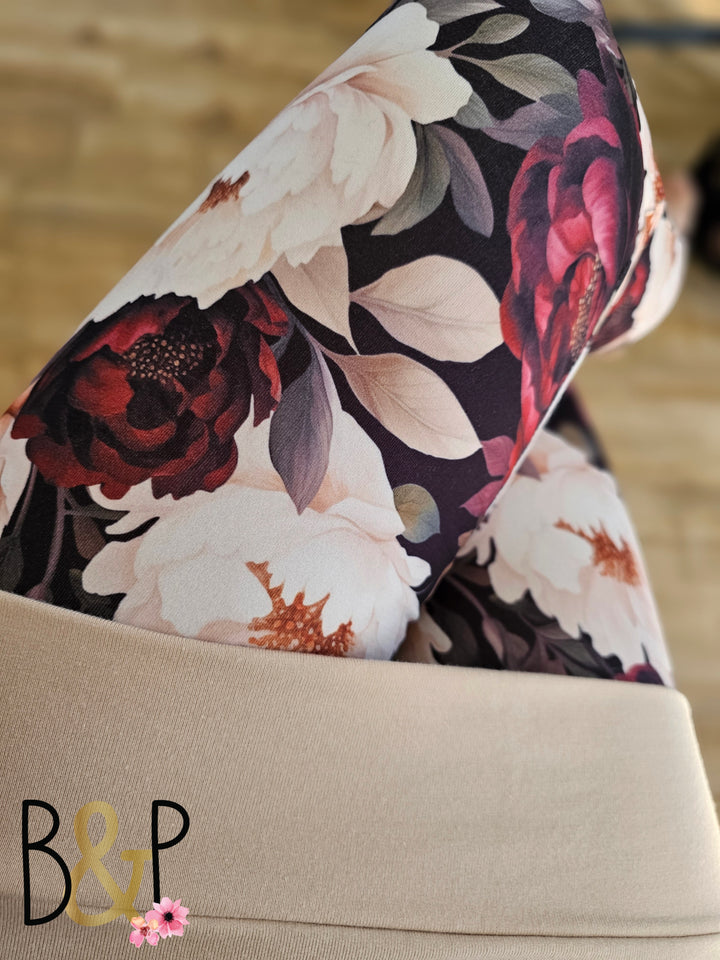 Legging pivoine bourgogne