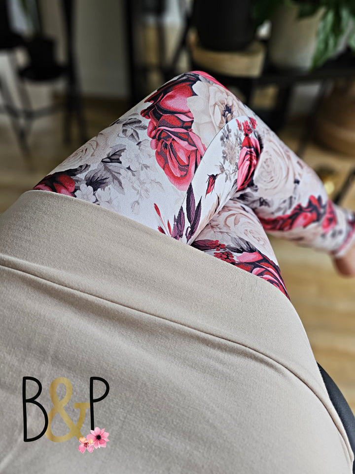 Legging fleurs amande