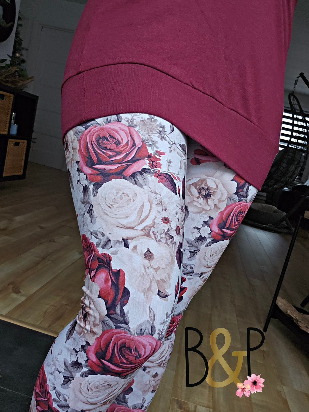 Legging fleurs amande