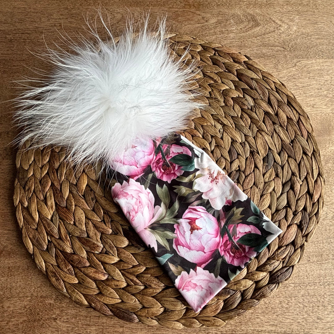 Tuque pivoine flashy POMPON BLANC