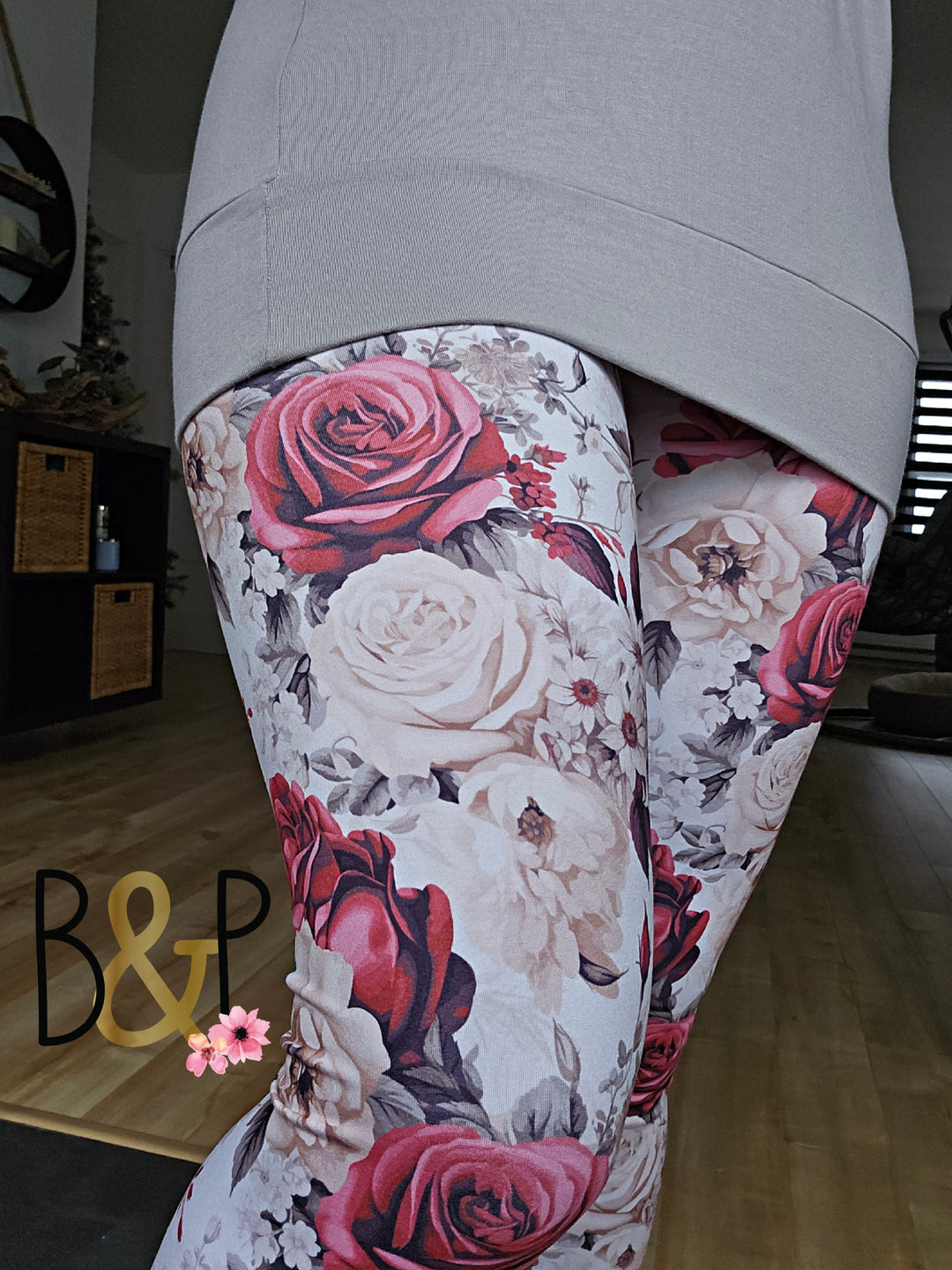 Legging fleurs amande