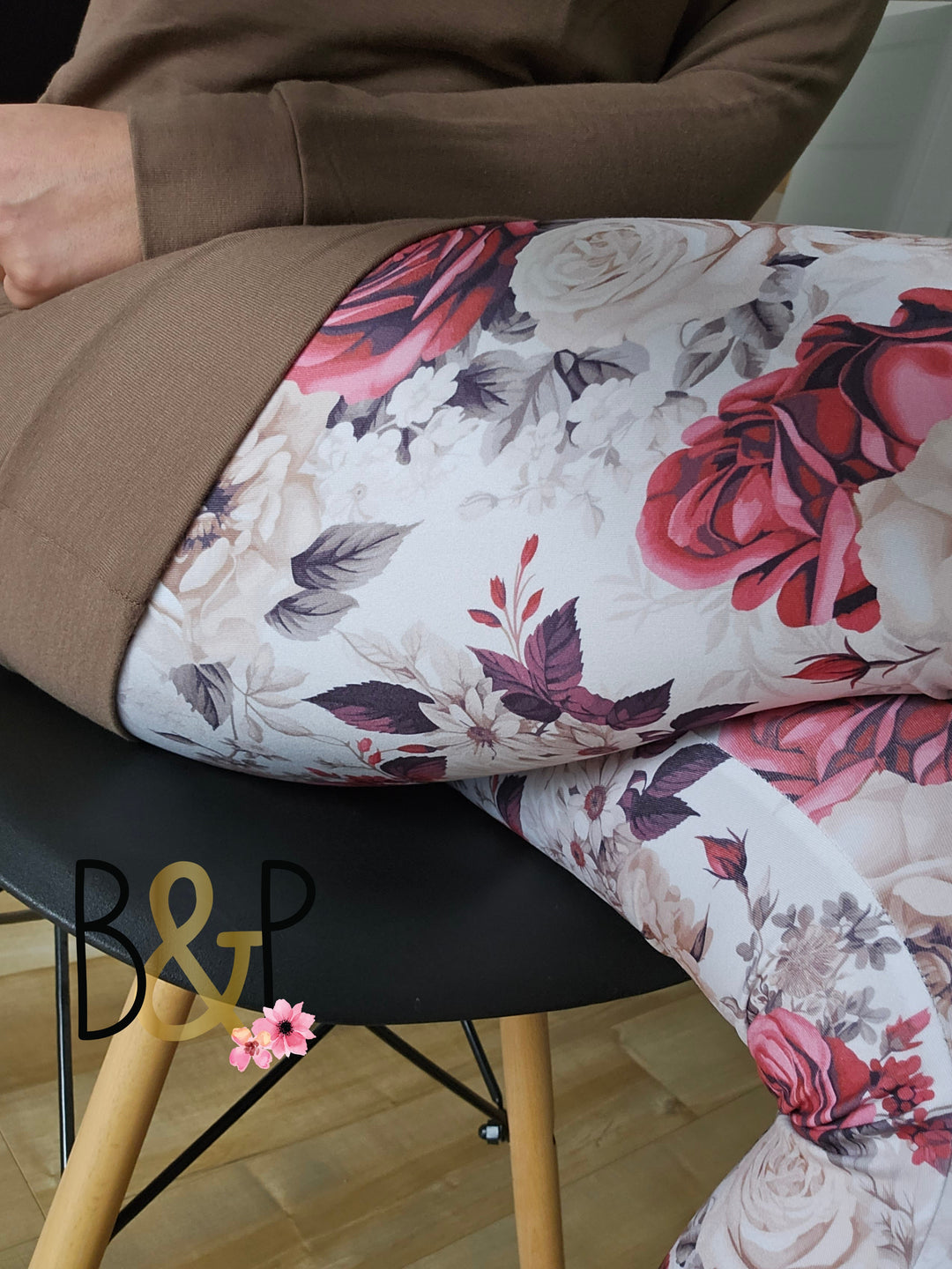 Legging fleurs amande