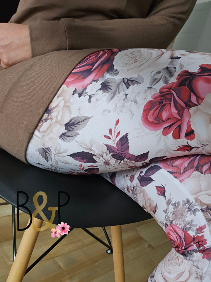 Legging fleurs amande