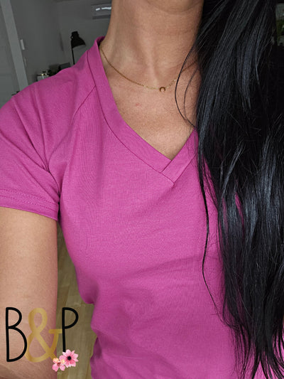 Tunique manches courtes col en V rouge - violet