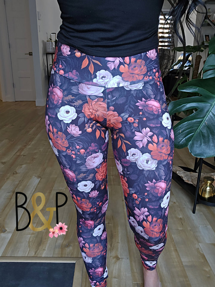 Legging fleurs orangées