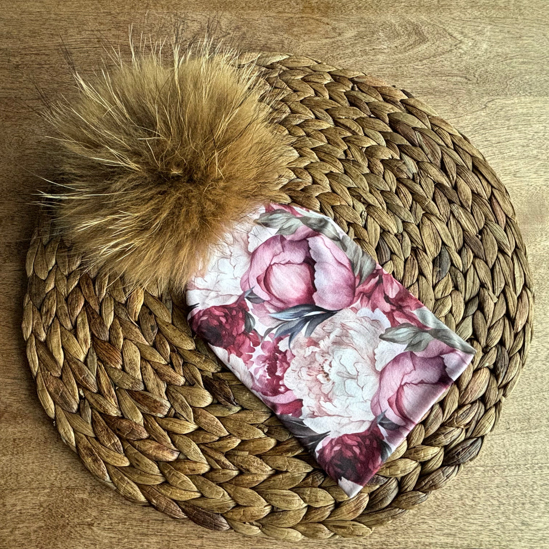 Tuque pivoine & feuillage POMPON NATUREL