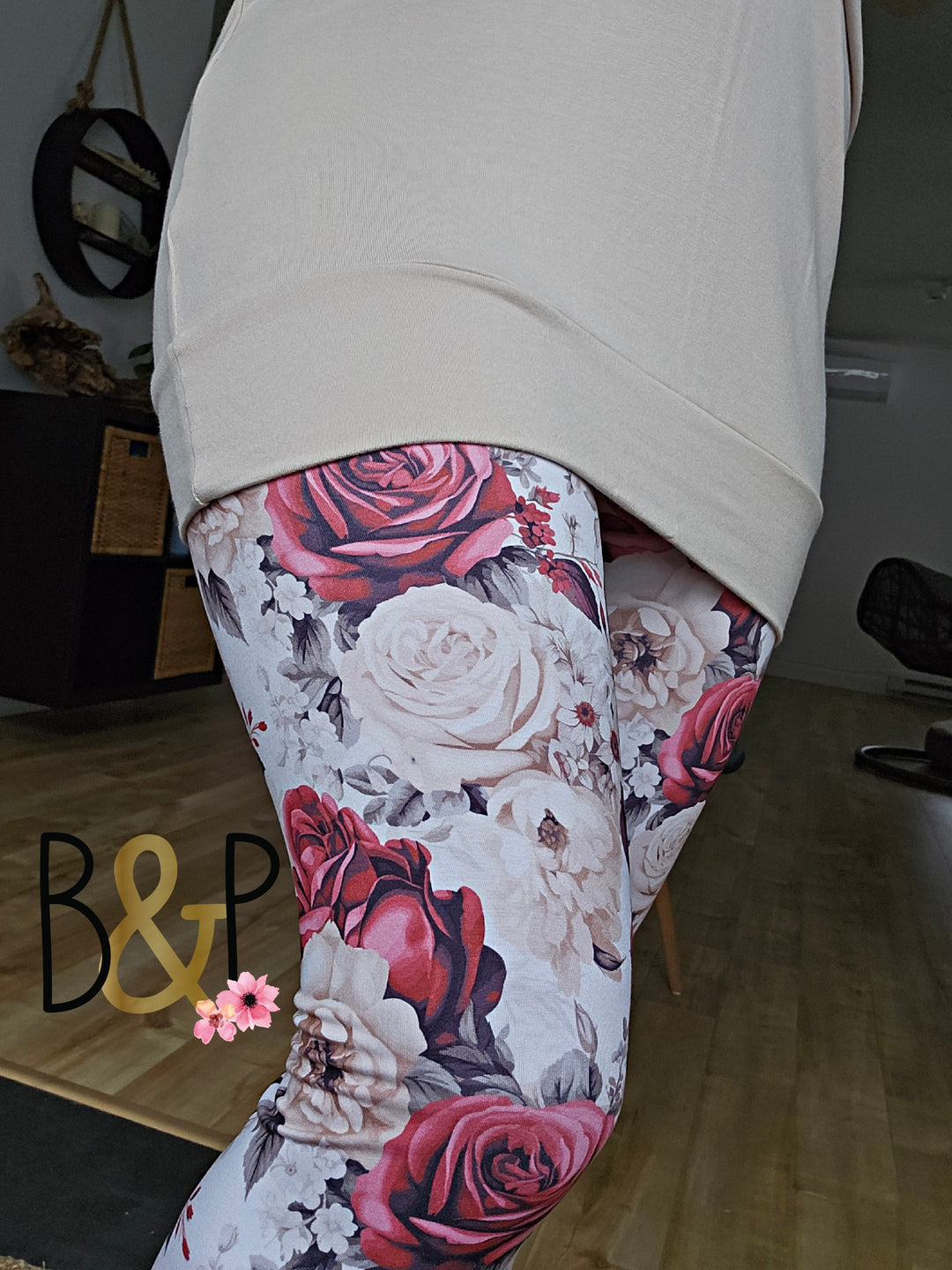 Legging fleurs amande