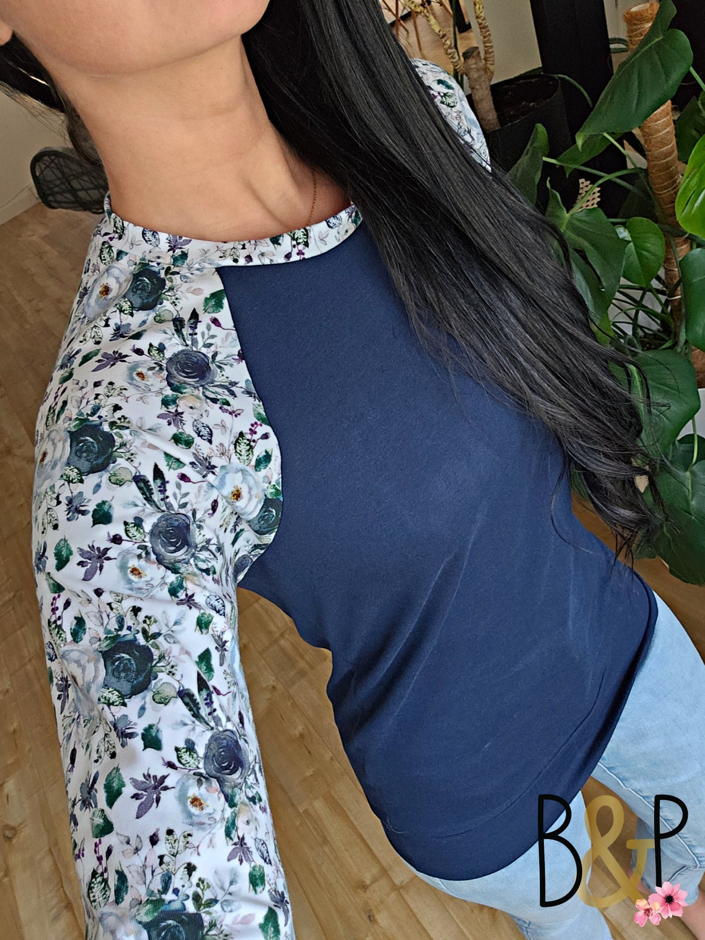 Tunique marine & petite fleurs
