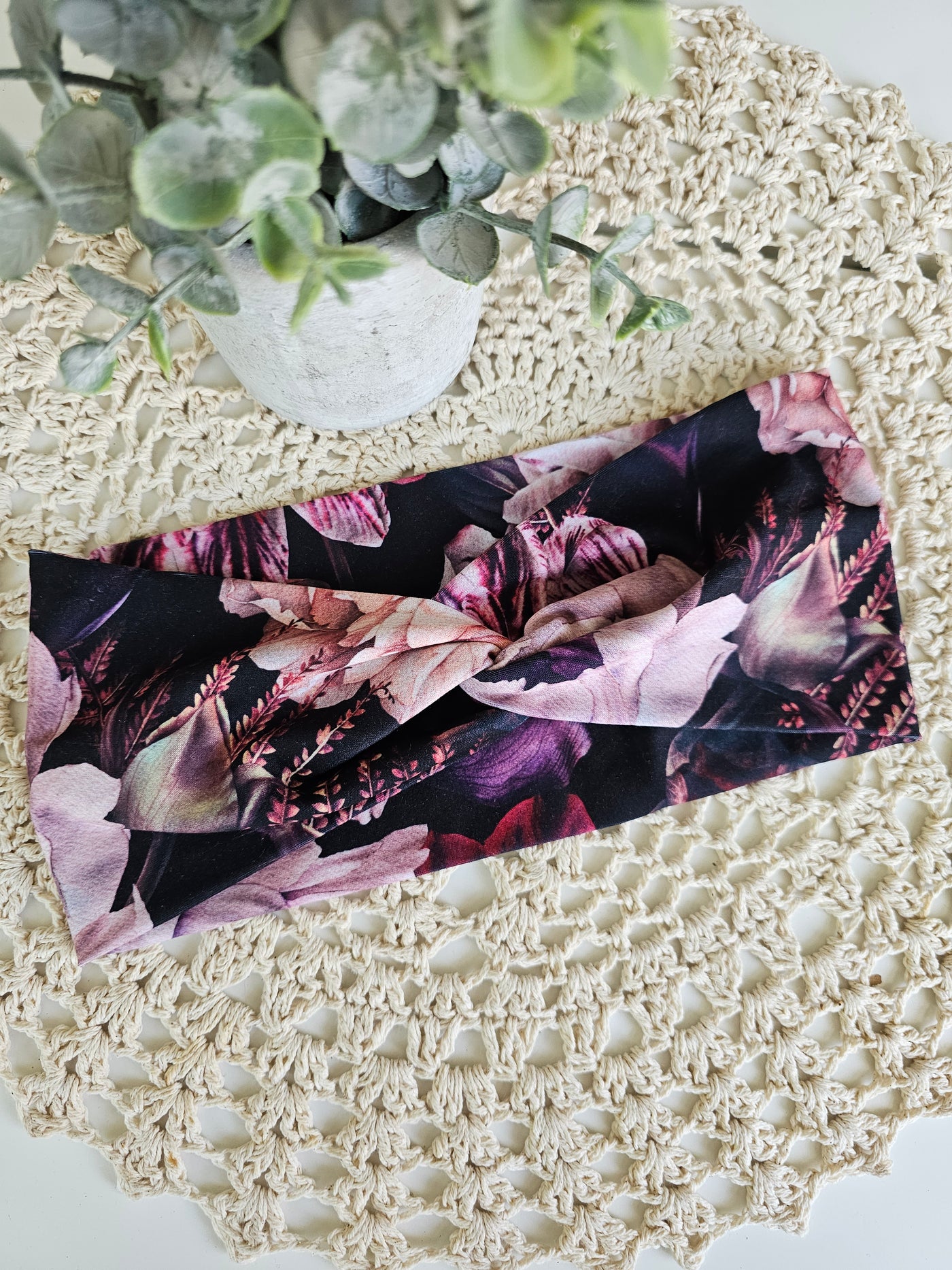 Bandeau twist pivoine bourgogne