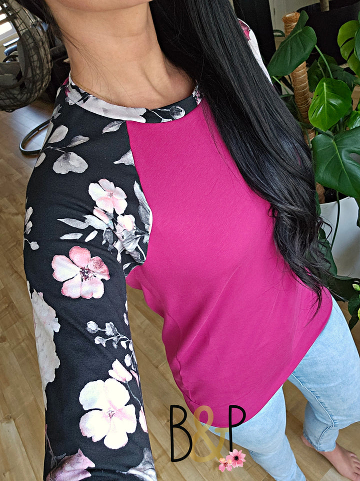 Tunique floral sur noir & fuchsia
