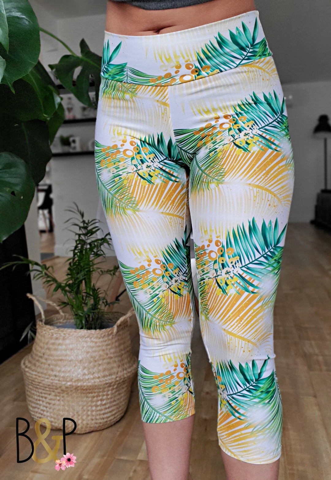 Legging 3/4 palmier jaune & vert