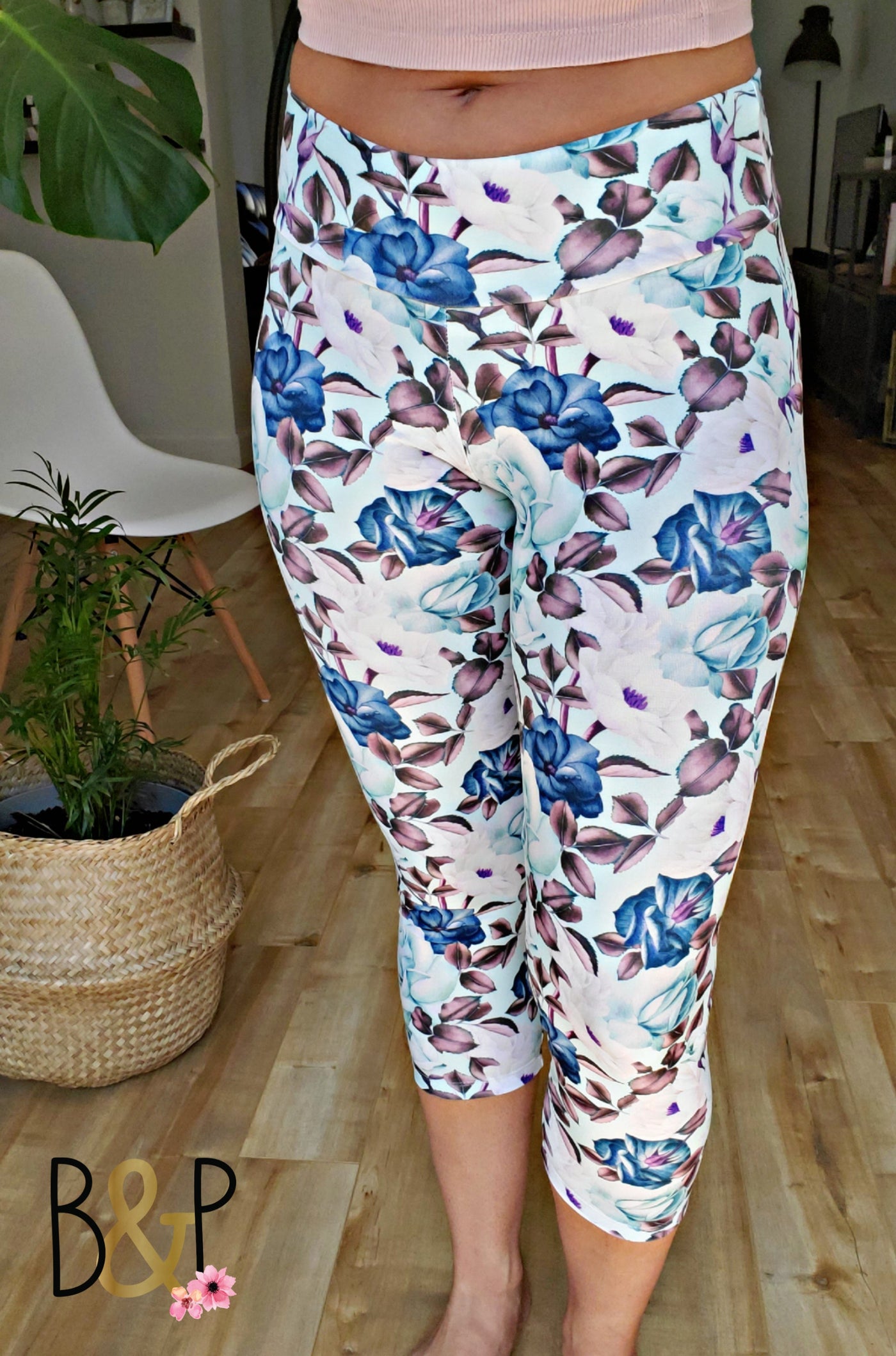 Legging 3/4 fleuri & aqua