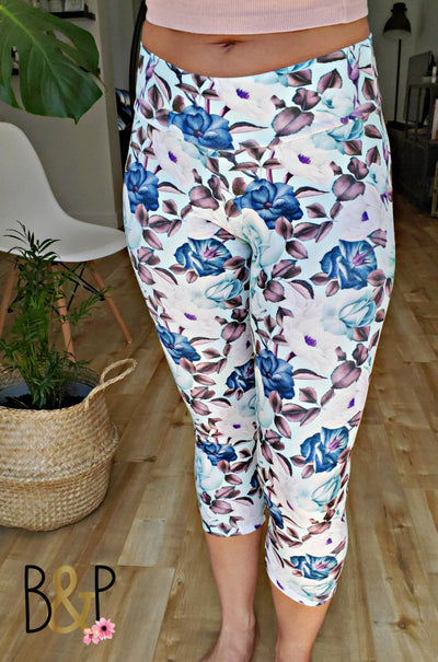 Legging 3/4 fleuri & aqua