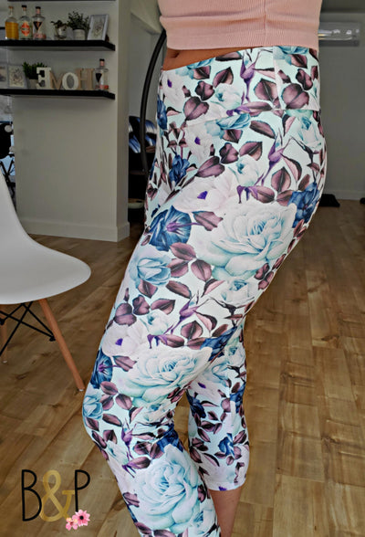 Legging 3/4 fleuri & aqua