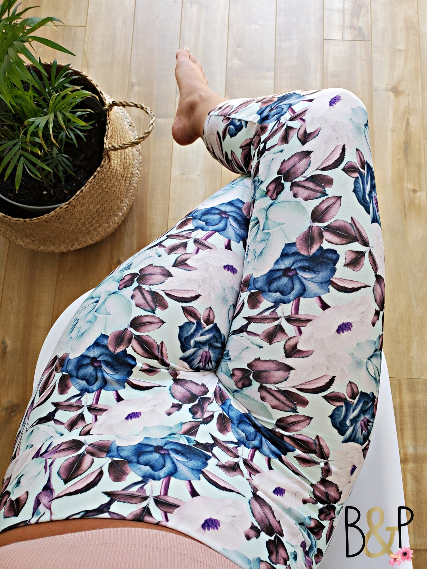 Legging 3/4 fleuri & aqua