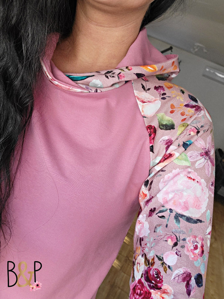 Hoodie capuchon croisé fleuri rose brown