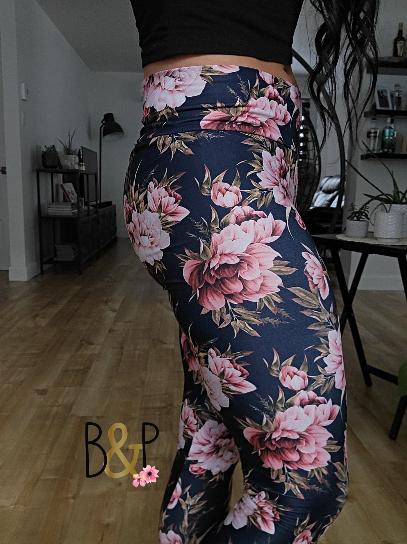 Legging pivoine sur marine