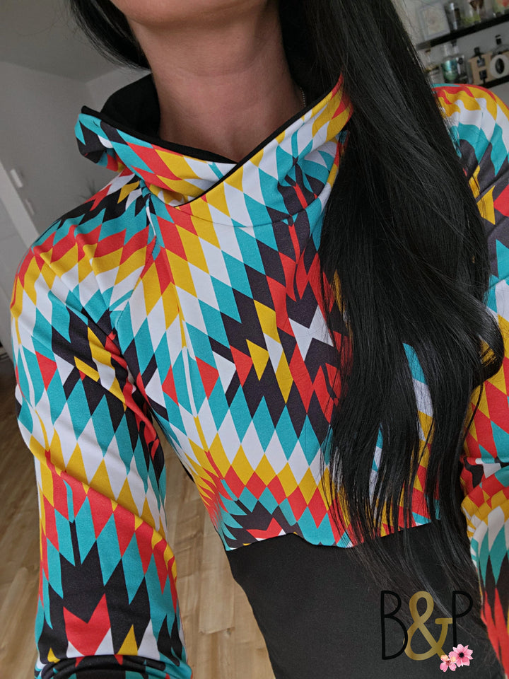 Hoodie aztèque losange jaune & bas noir