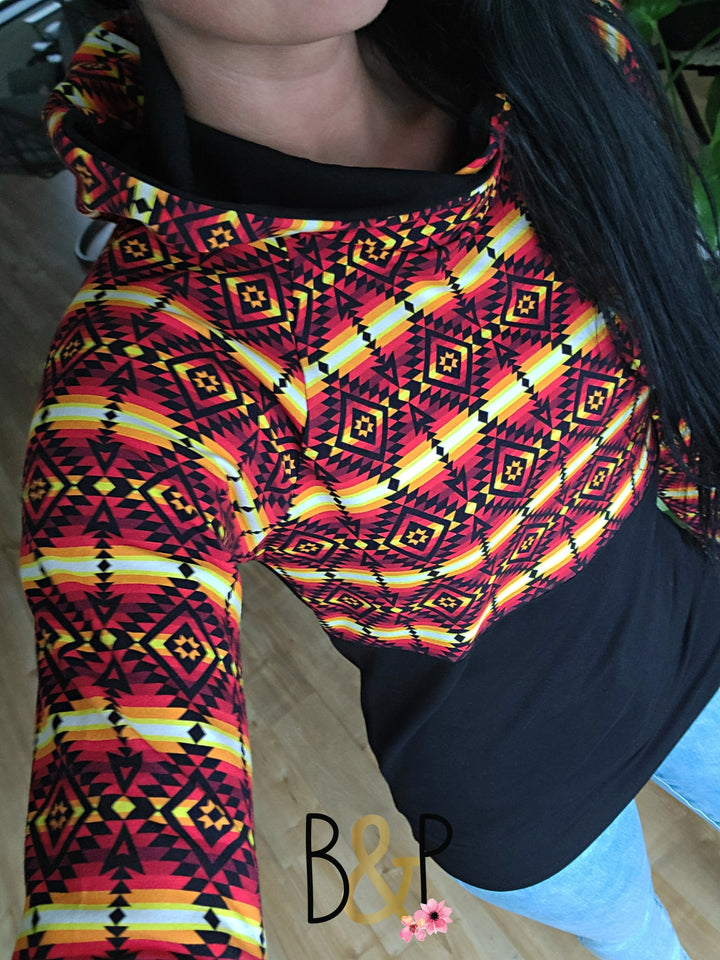 Hoodie aztèque rouge jaune & noir