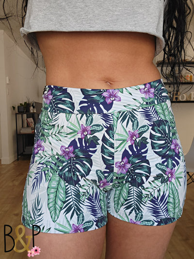 Short tropical fleurs mauves