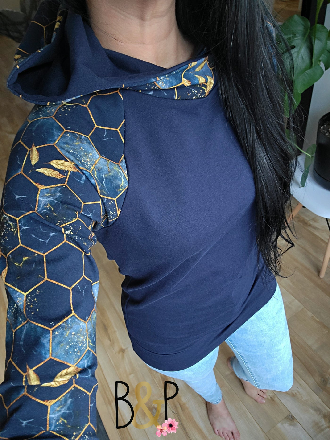 Hoodie hexagone marine