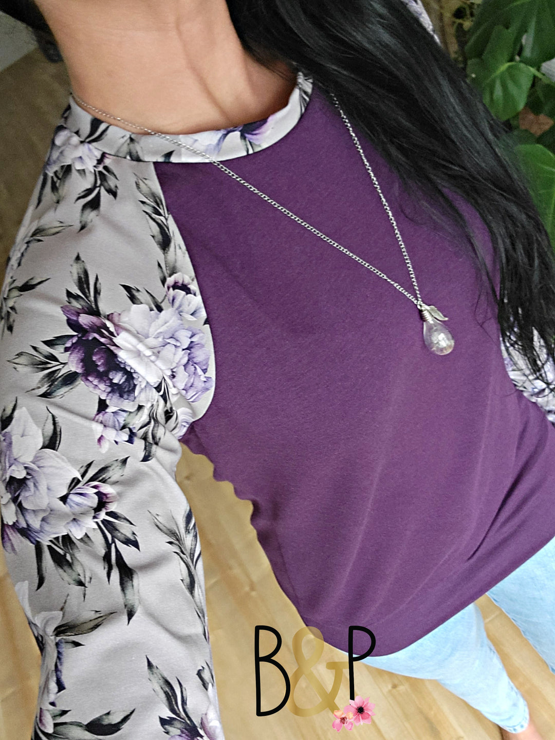 Tunique bouquets sur gris & mauve