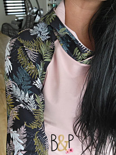 Hoodie capuchon croisé fougères & rose